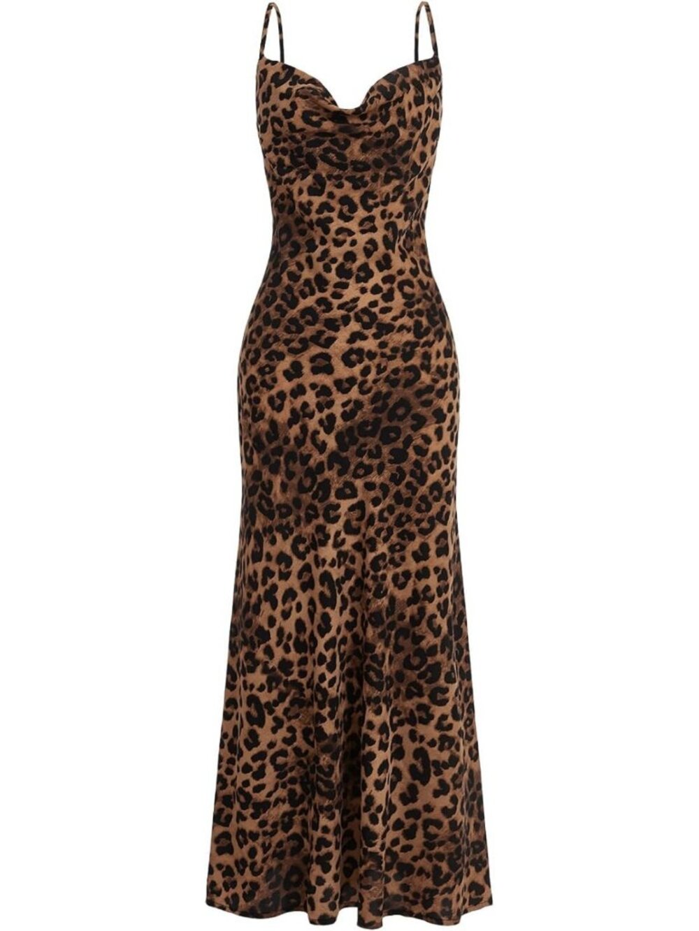 Leopard Print Draped Collar Spaghetti Strap Long Cami Dress for Women